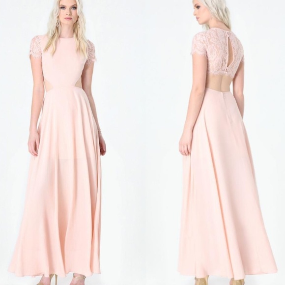 NEW - BEBE Open Back Lace Cutout Dress - Blush - Picture 2 of 7